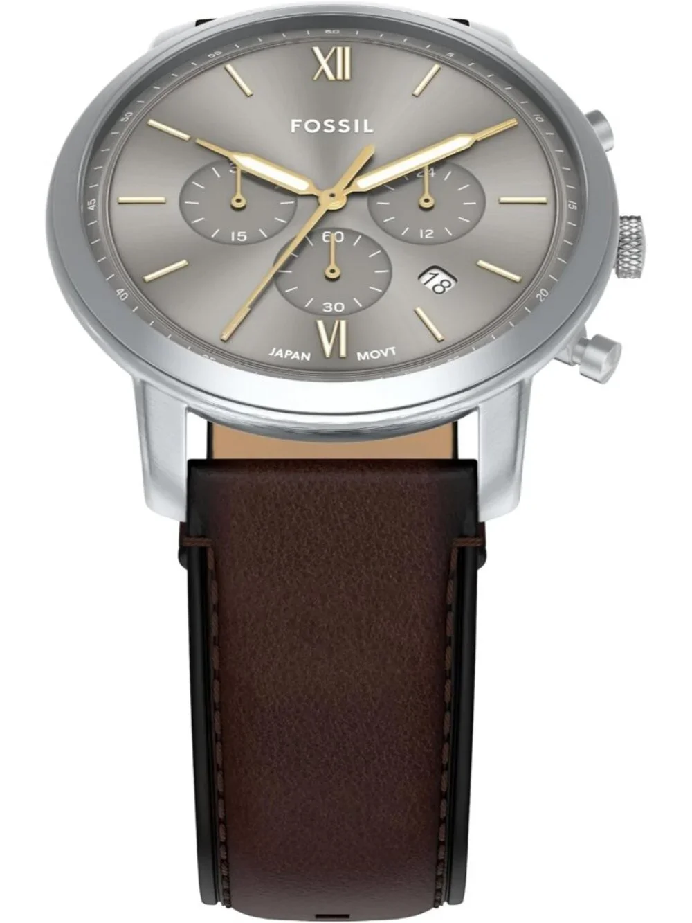 Men's Brown Silver Gunmetal Neutra Quartz Stainless Steel Chronograph Watch